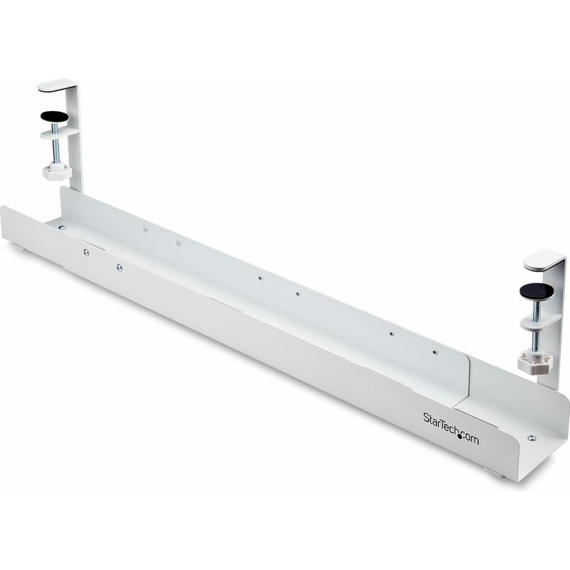 StarTech.com Goulotte Passe Câble Bureau, Organiseur de Câbles Ajustable en Longueur, Installation à Pinces, Aucun Perçage Nécessaire, Support Multiprise, Blanc