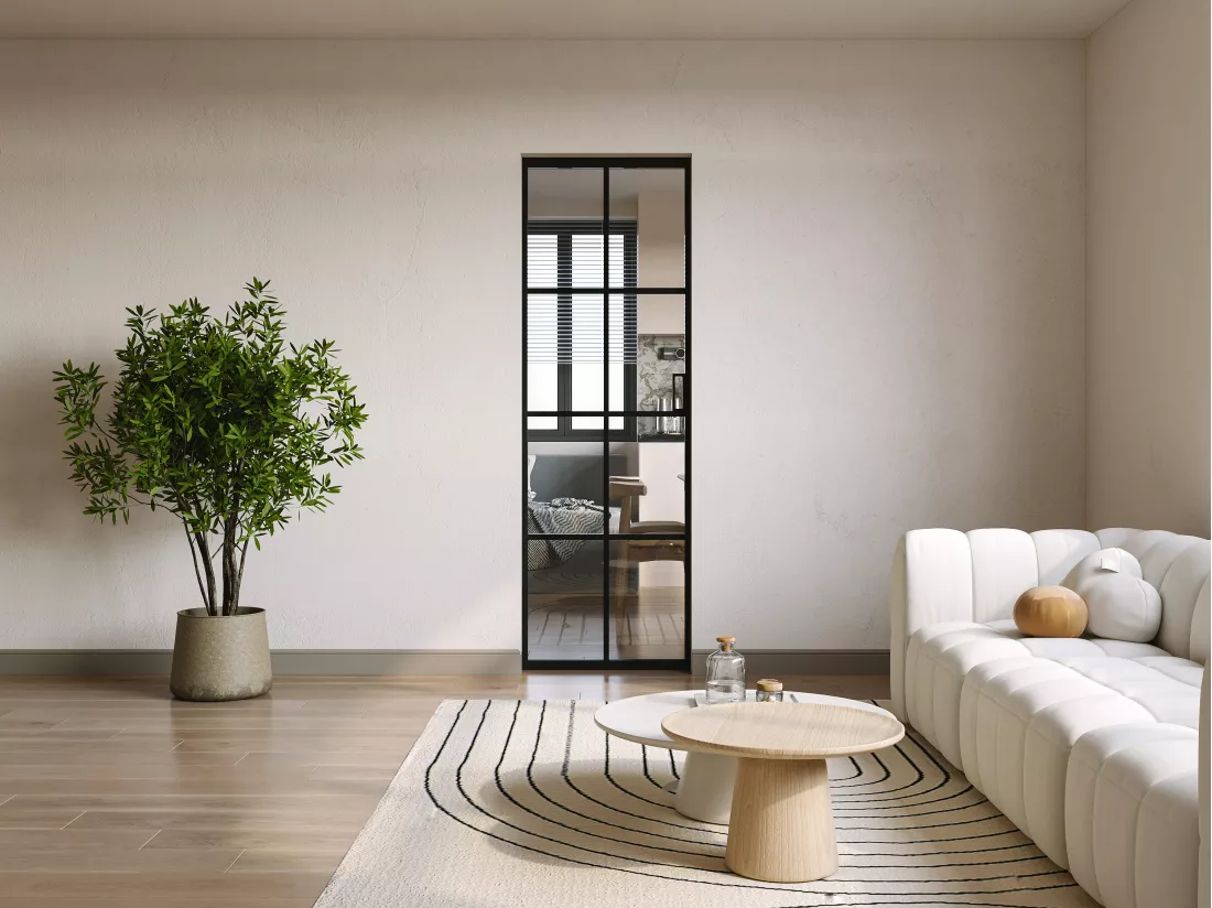 Porte coulissante avec système à galandage en aluminium et verre trempé - H205 x L83 cm - WILDEN II