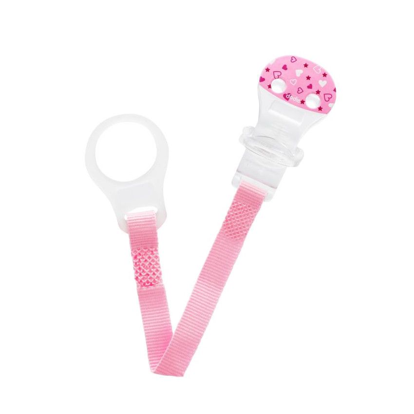 Attache sucette ruban - Coeurs Rose - Doré