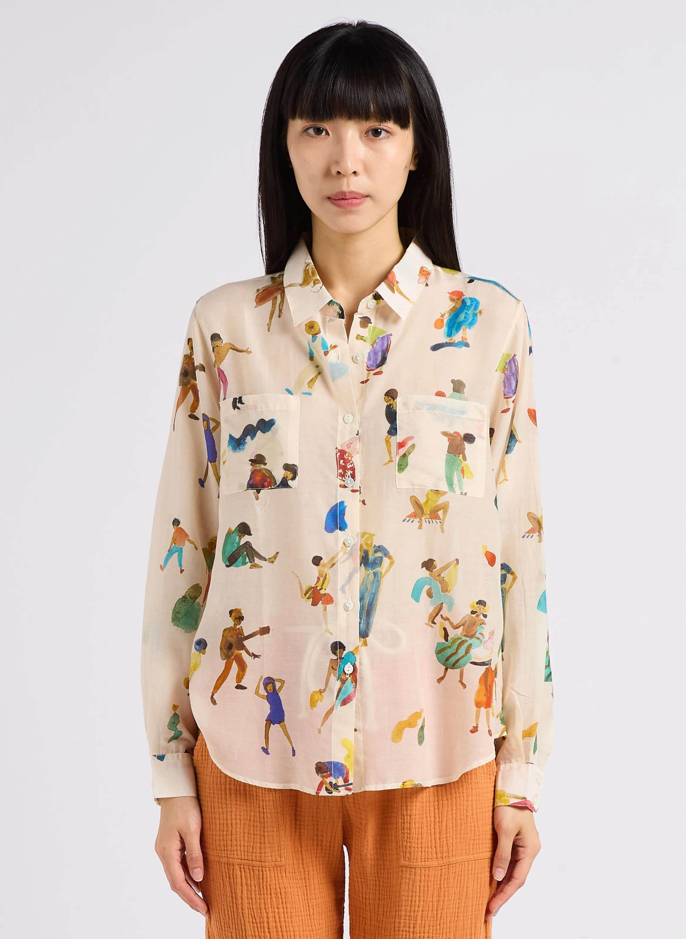 BLOTCHED PEOPLE - Chemise droite col classique en voile de coton imprimé | Multicolore