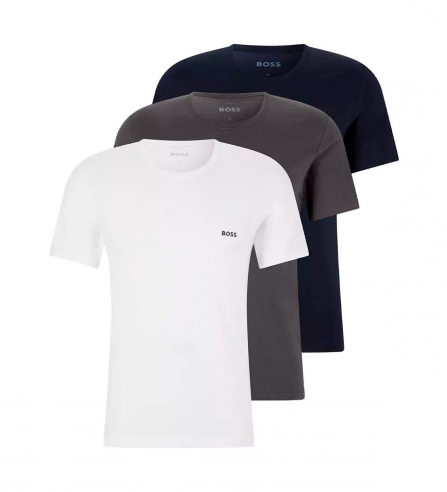 Conjunto de 3 camisetas clássicas para recém-nascidos da BOSS - Cinza, Azul e Branca