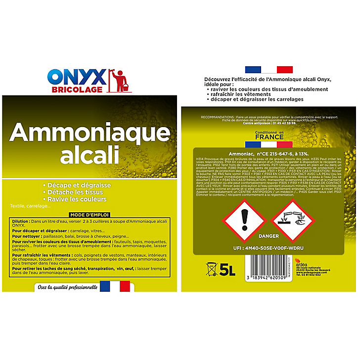 Ammoniaque alcali textile et carrelage Onyx bricolage 5L