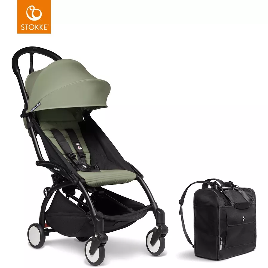 BABYZEN Kinderwagen YOYO2 6+ Black mit Textilset Olive und Backpack YOYO Black
