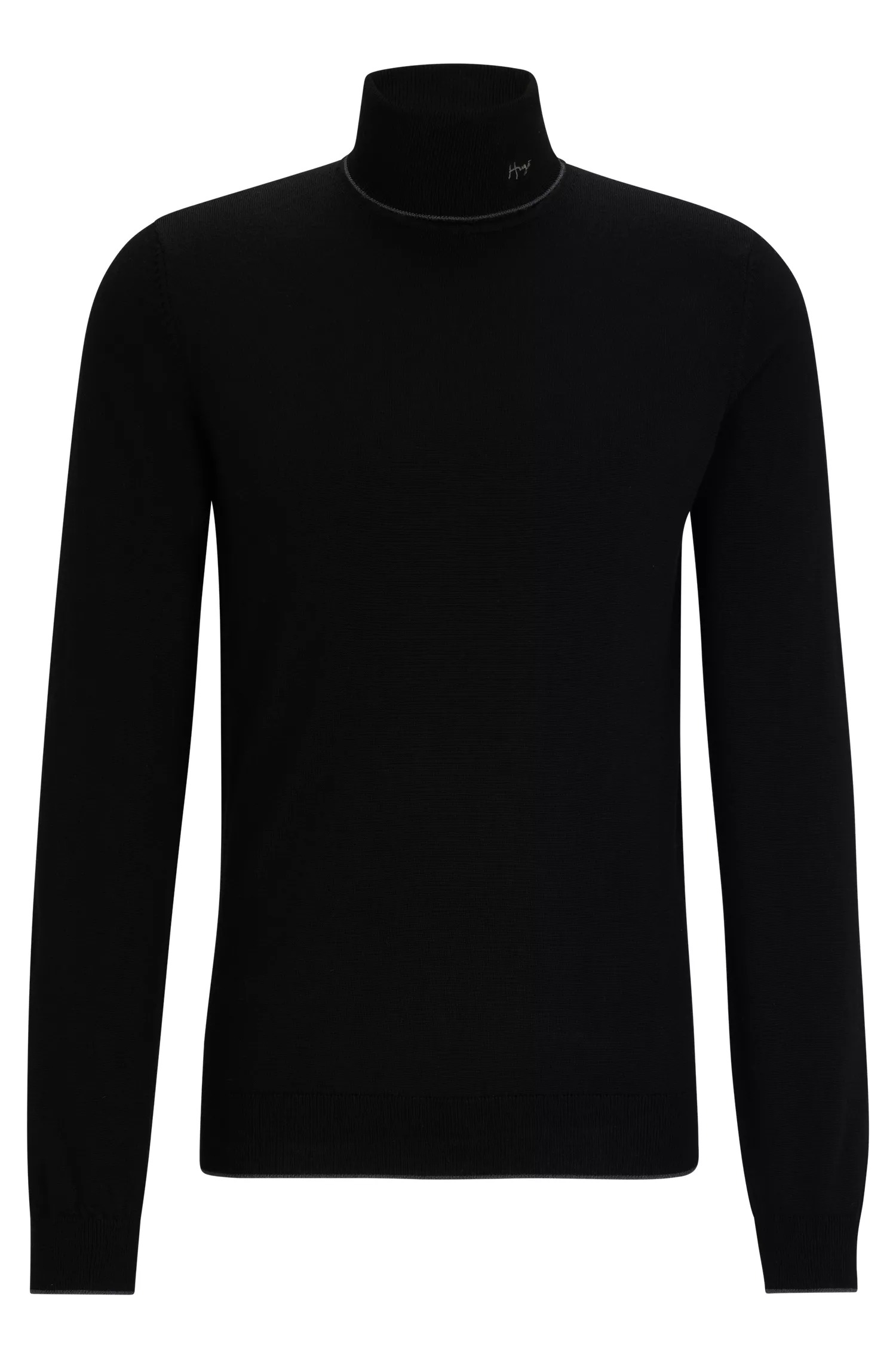 Suéter HUGO vermelho de gola alta em lã merino extrafina.