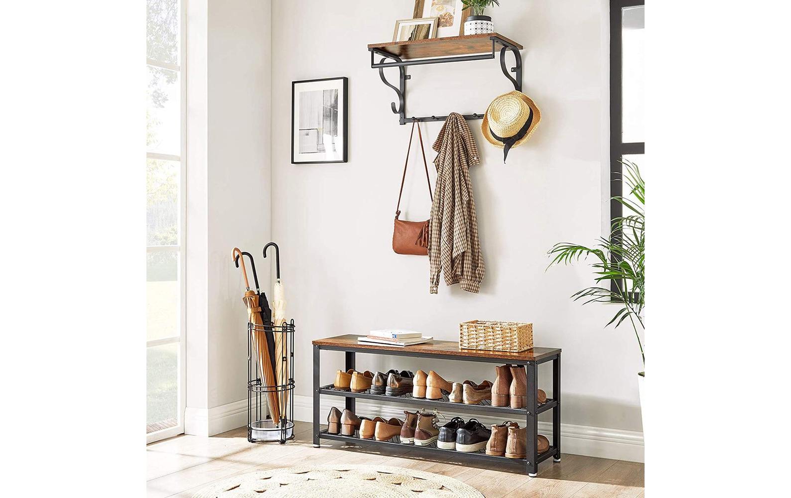Schuhregal 100 cm x 30 cm, Braun/SchwarzSchuhbank