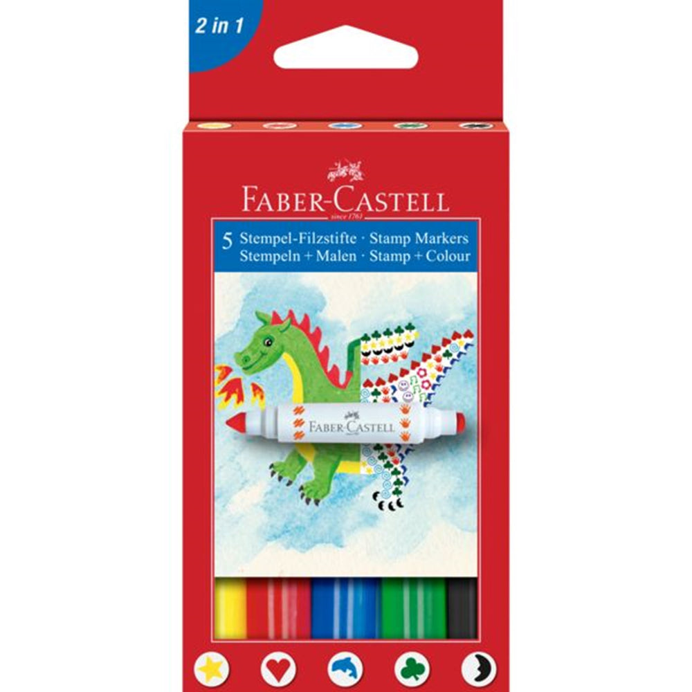 Faber Castell Tusser Stempel 2i1 5 Farver - Faber-Castell