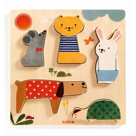 Djeco Relief Puzzle: Woodypets, 5 Teile