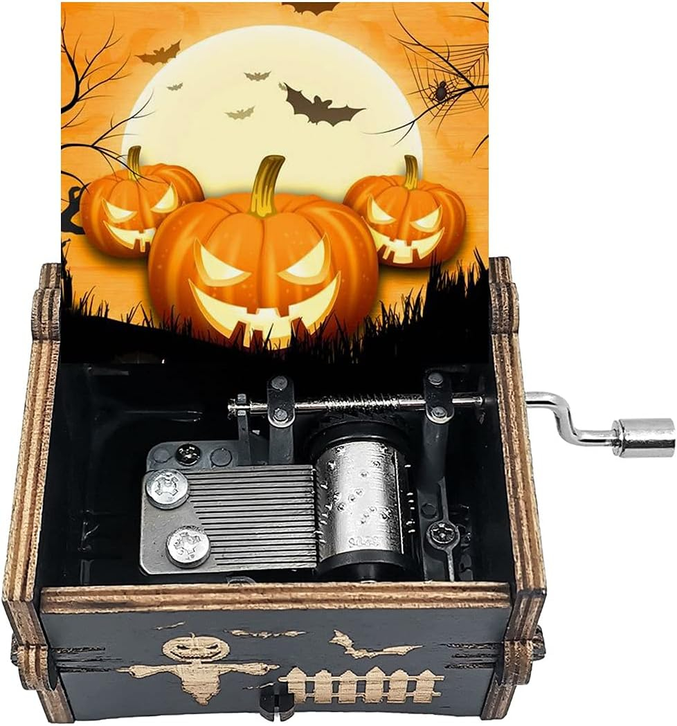 (10x6cm) Halloween Holz Spieluhr Home Dekoration Spieldose Musik Kästchen mit Handkurbel - Kürbis