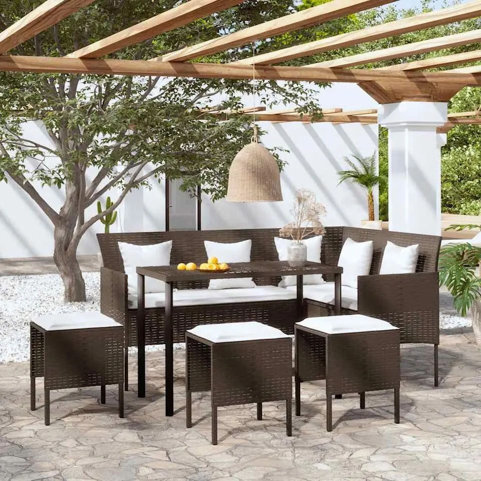 vidaXL - Tuinset - Bruin - Poly rattan - 5 stuks - Met kussens