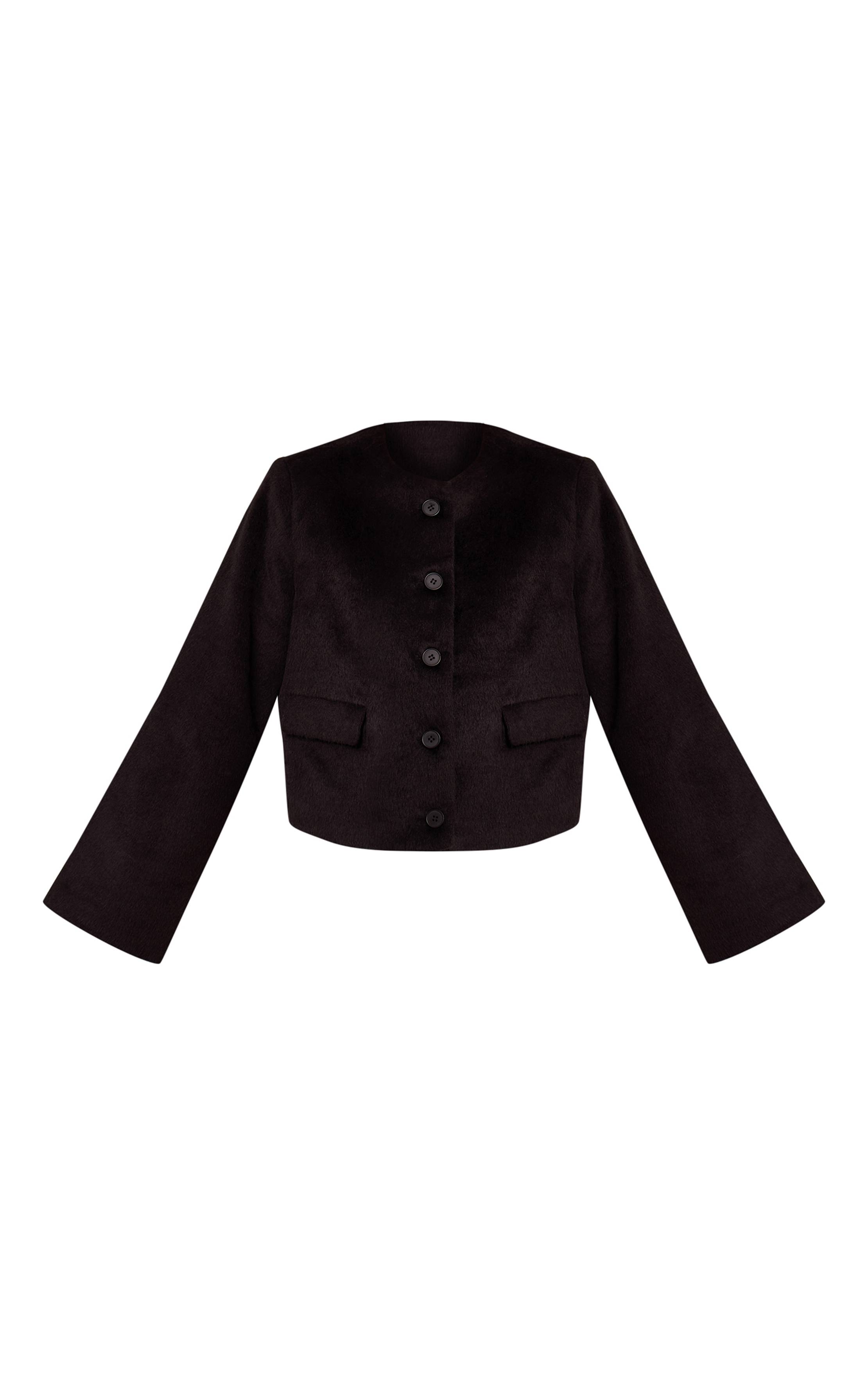 Noir Veste Cintrée En Laine Brossée À Simple Boutonnage
