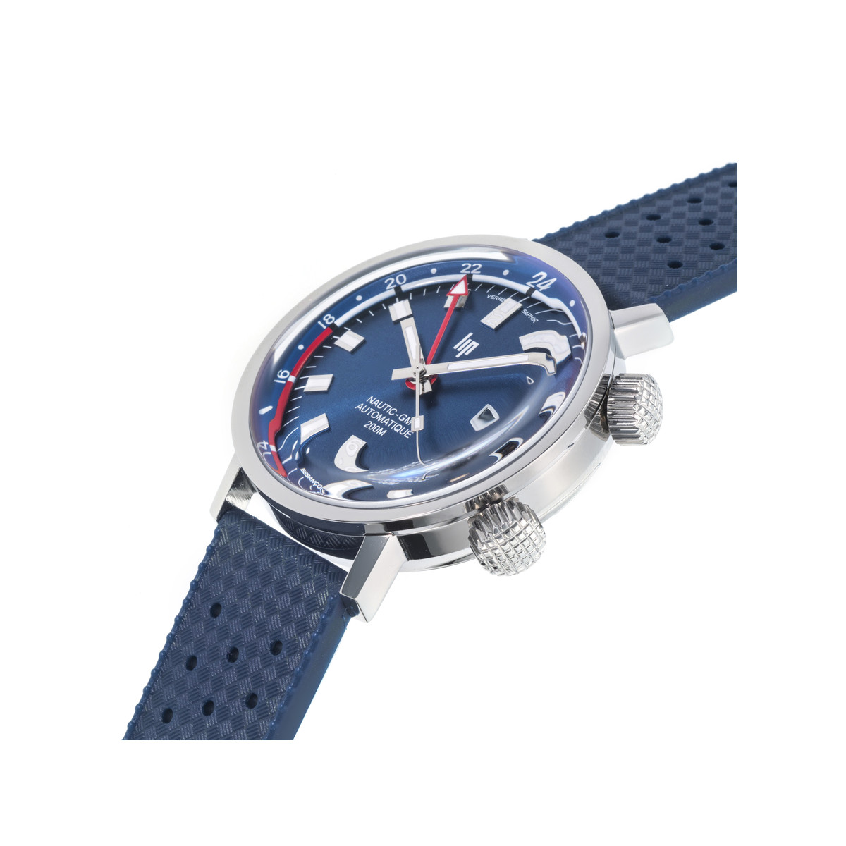 Montre Lip homme automatique acier bracelet silicone bleu