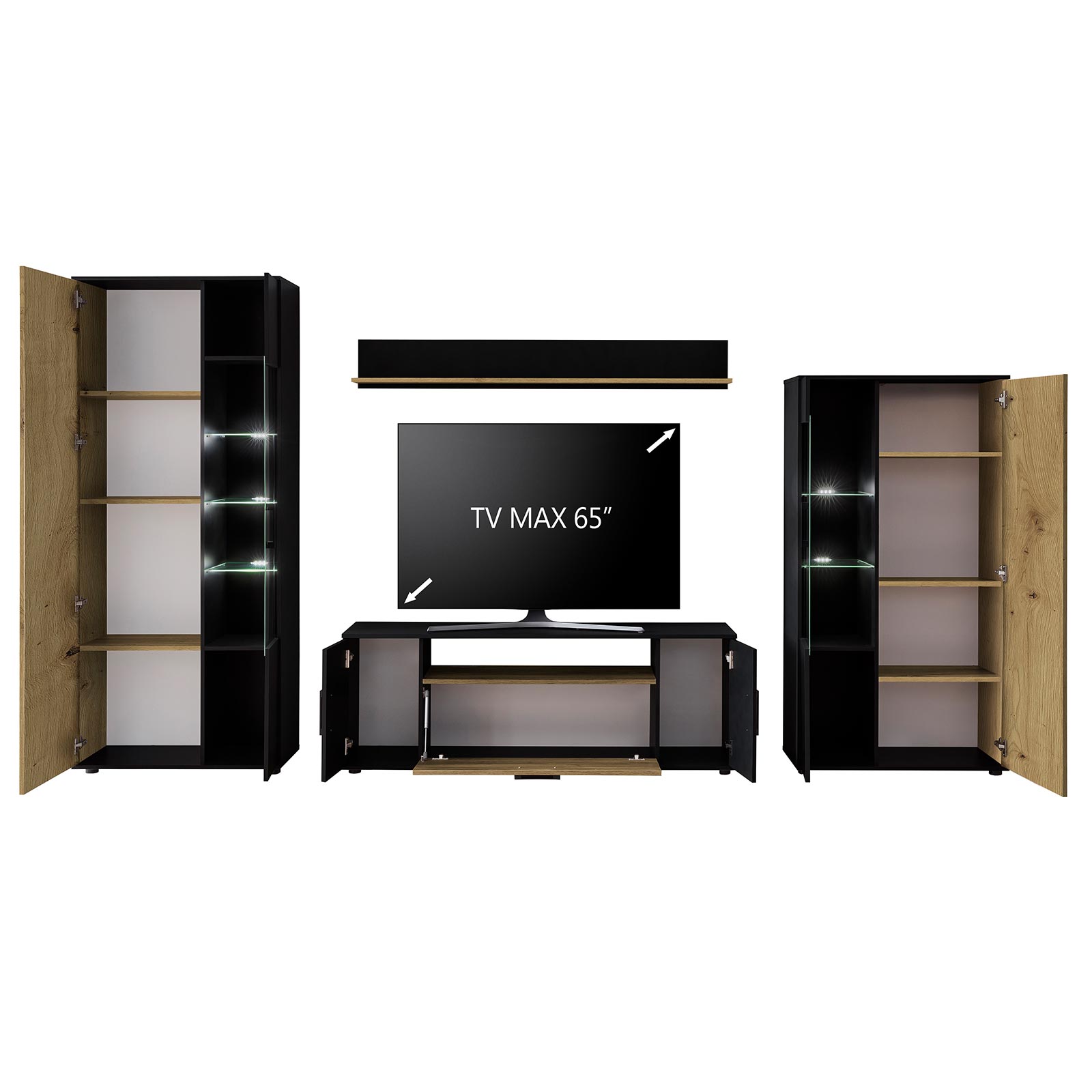 4-teilige Wohnwand DUO VA - Artisan Eiche - Schwarz - 340 cm