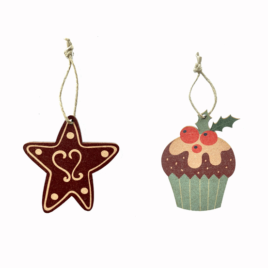 Suspension en bois DIY thème Noël gourmand 1 H.6,5 cm - x12