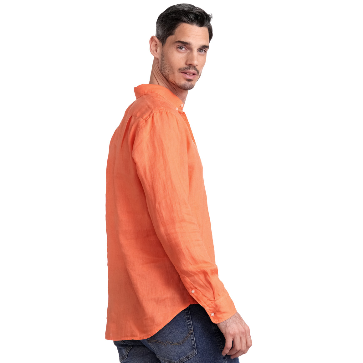 VanVaan Herren Leinen-Hemd mit Button-Down-Kragen orange