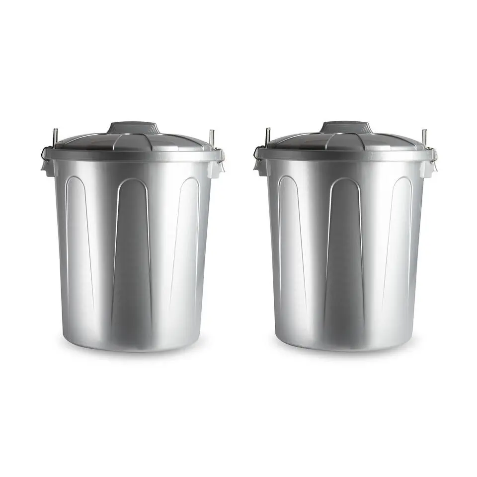 Forte Plastics Afvalbak - zilverkleurig - afvalemmer met deksel - 51l