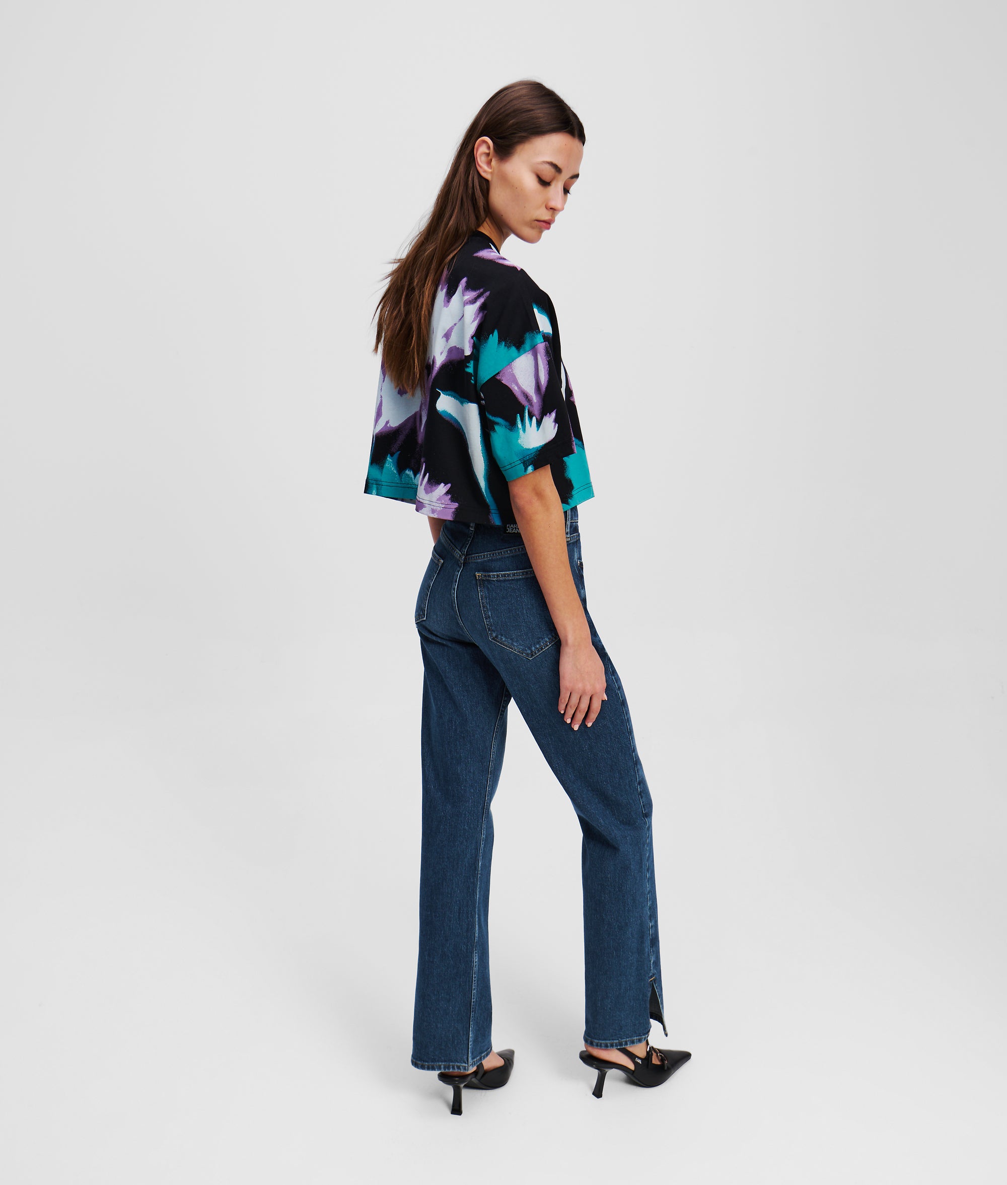 High-rise straight jeans met split-zoom