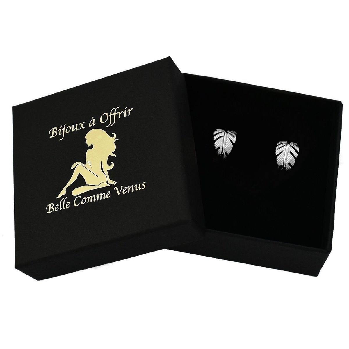 Boucles d'oreilles Créoles feuille courbée Argent 925 Rhodié