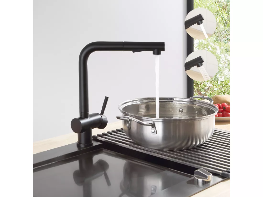 Cecipa max Mitigeur Cuisine Avec Douchette Extractible - Robinet de Cuisine à 2 Modes de Pulvérisat - Mitigeur Evier Noir,EU Modèle