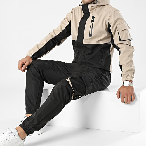 Ensemble Veste Zippée Et Pantalon Cargo Beige Noir