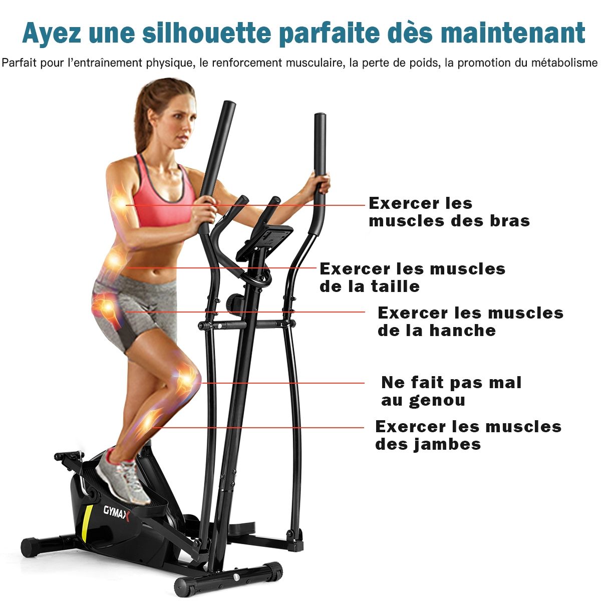 Vélo Elliptique avec 8 Niveaux de Résistance-Masse d'Inertie 2 kg Pouls à la Main Affichage LCD - Lidl-Manfred
