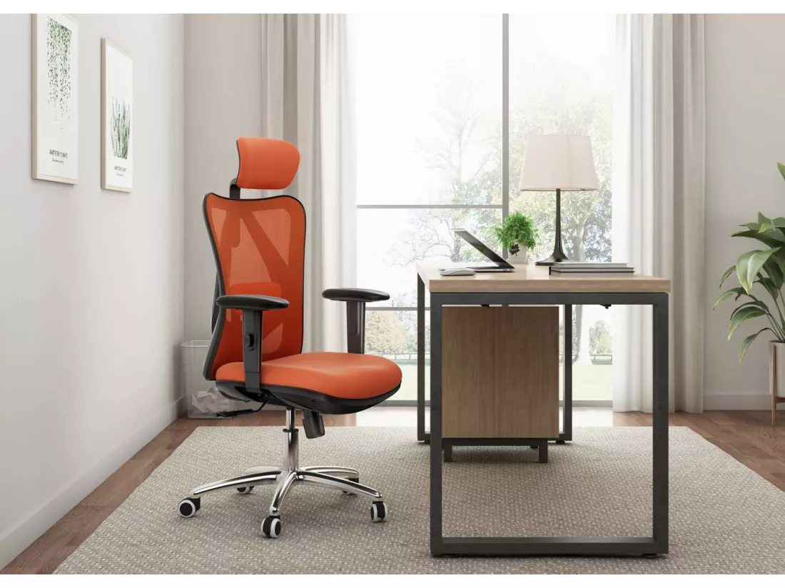 Chaise de bureau SIHOO-J86, sans repose-pieds, orange