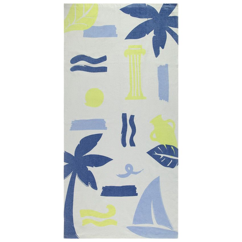 Serviette de plage éponge imprimé Mykonos pour garçon - Blanc