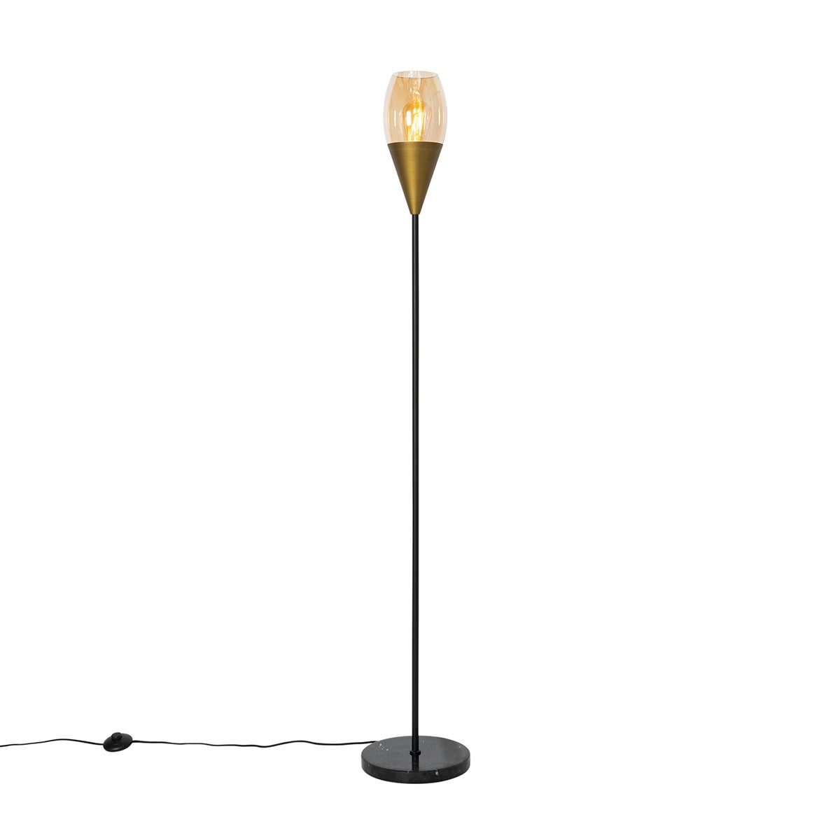 QAZQA - Moderne vloerlamp | Staande lamp | Vloerlamp | Lamp | Lichtgoud | Messing met amberkleurig glas - Druppel | Woonkamer | Slaapkamer - Langwerpig - LED-compatibel E27