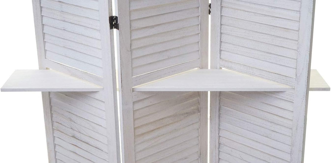 Mendler Paravent T752, Trennwand Raumteiler mit Regalböden 170x125cm, Shabby Look - weiß/weiß WW4105272