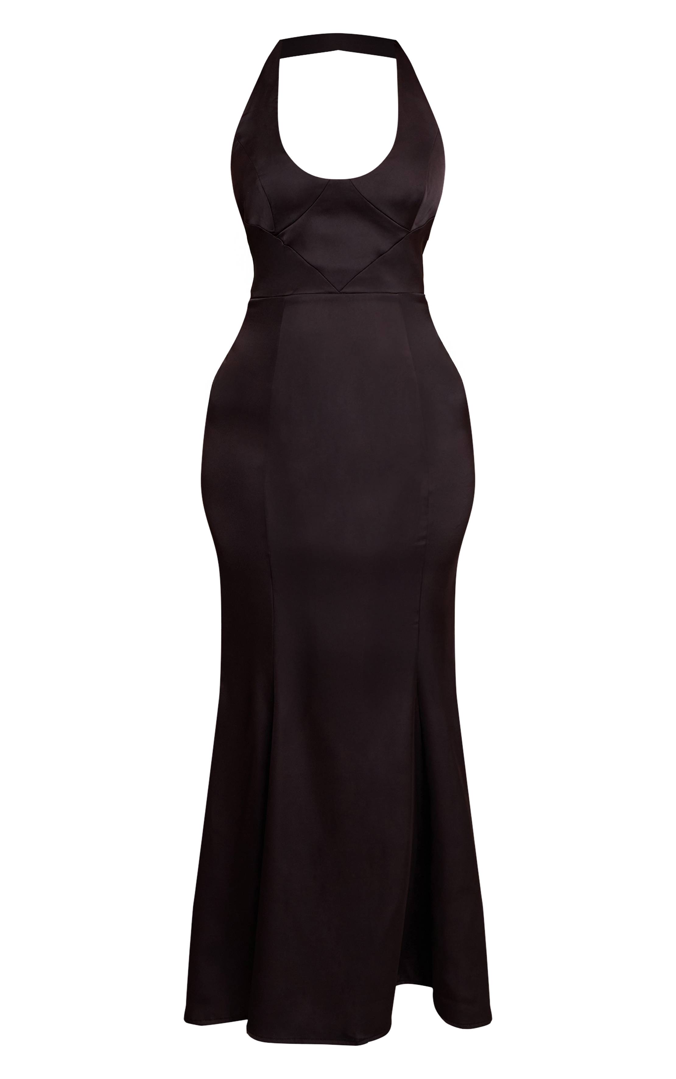 Noir Robe Longue Satinée Dos Nu Avec Détails De Coutures Petite