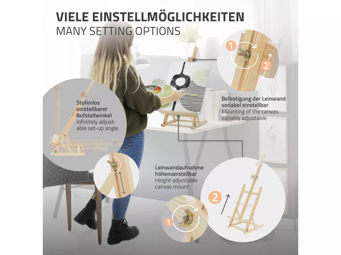 Chevalet de table en bois pliable hauteur réglable 58-82 cm pour cadres max.56cm