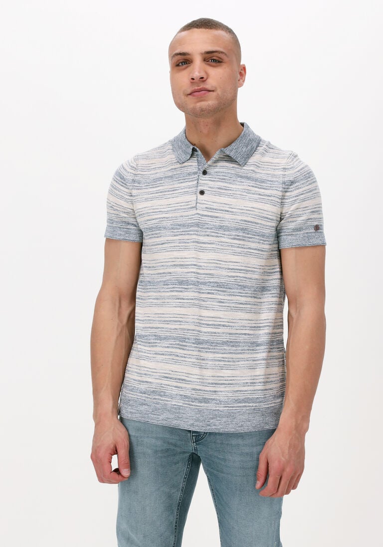CAST IRON lichtblauwe cast iron polo short sleeve polo cotton slub stripe knitted