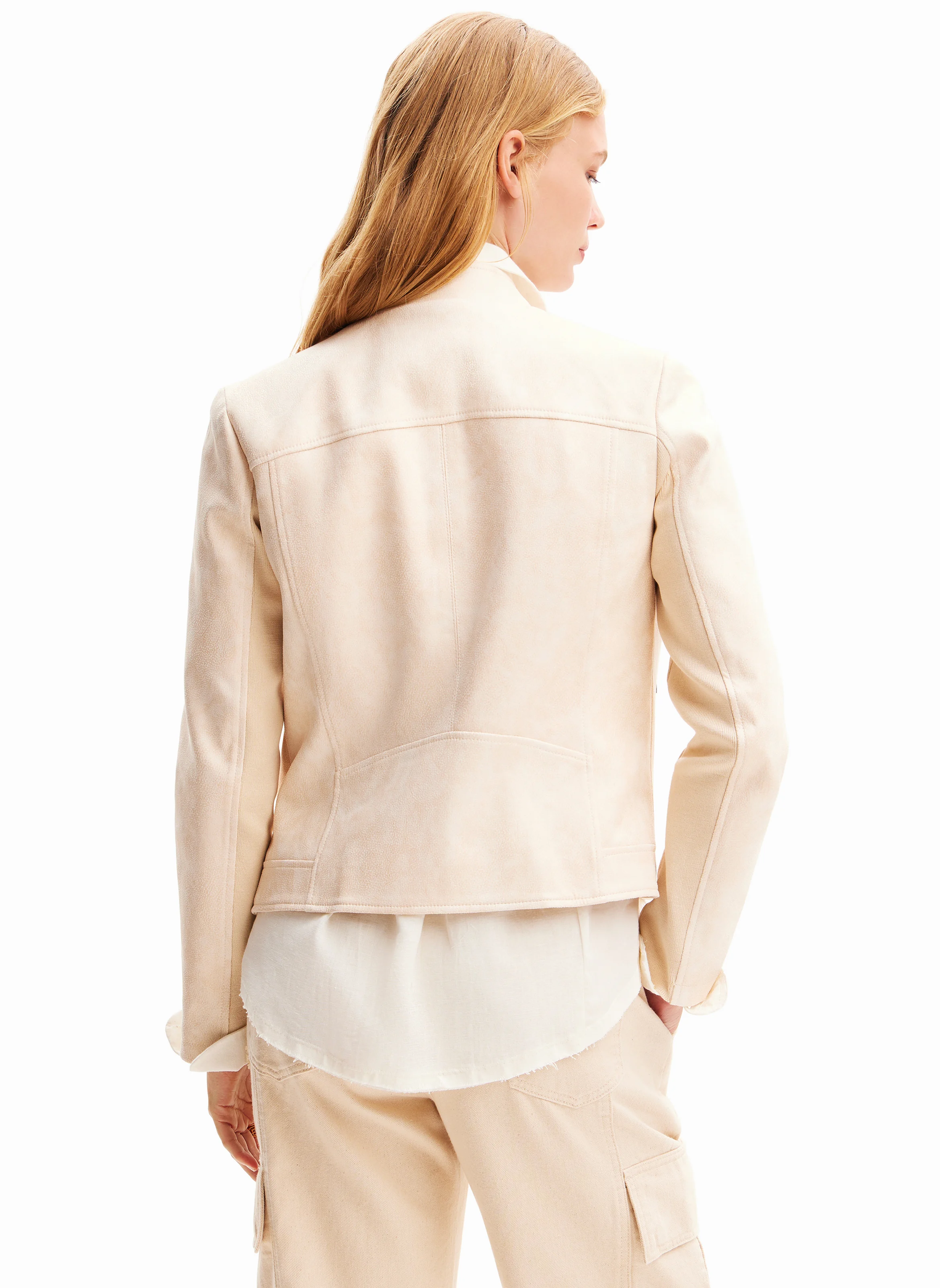 Veste biker col mao ajustée | Blanc