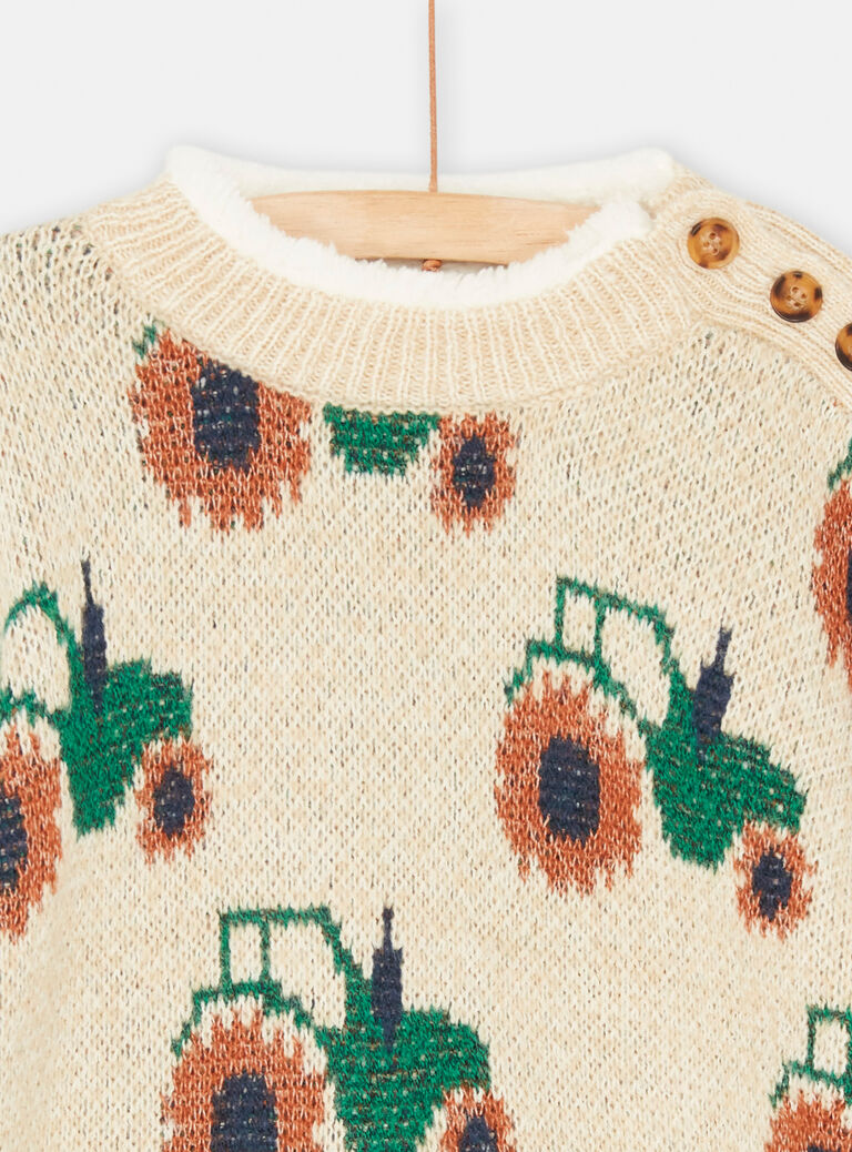 Pull blanc crème imprimé pour garçon