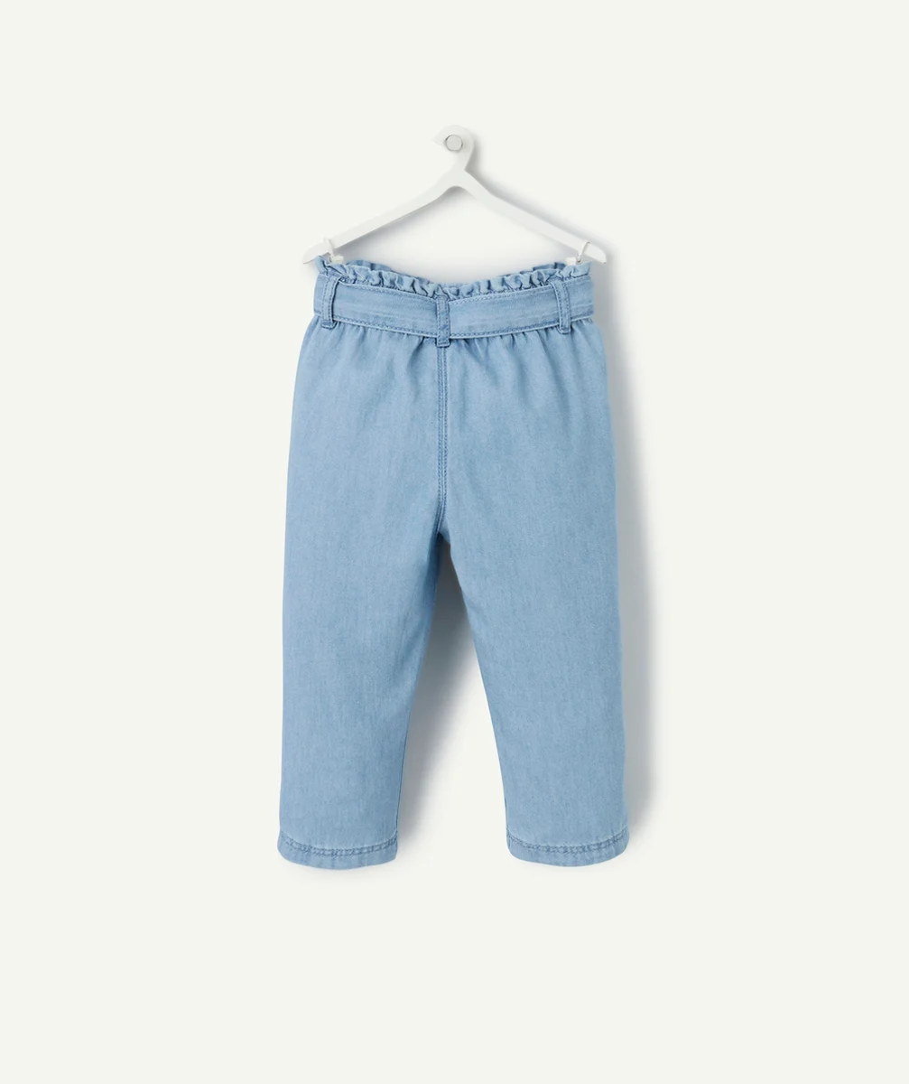 pantalon droit bébé fille en denim bleu low impact avec ceinture
