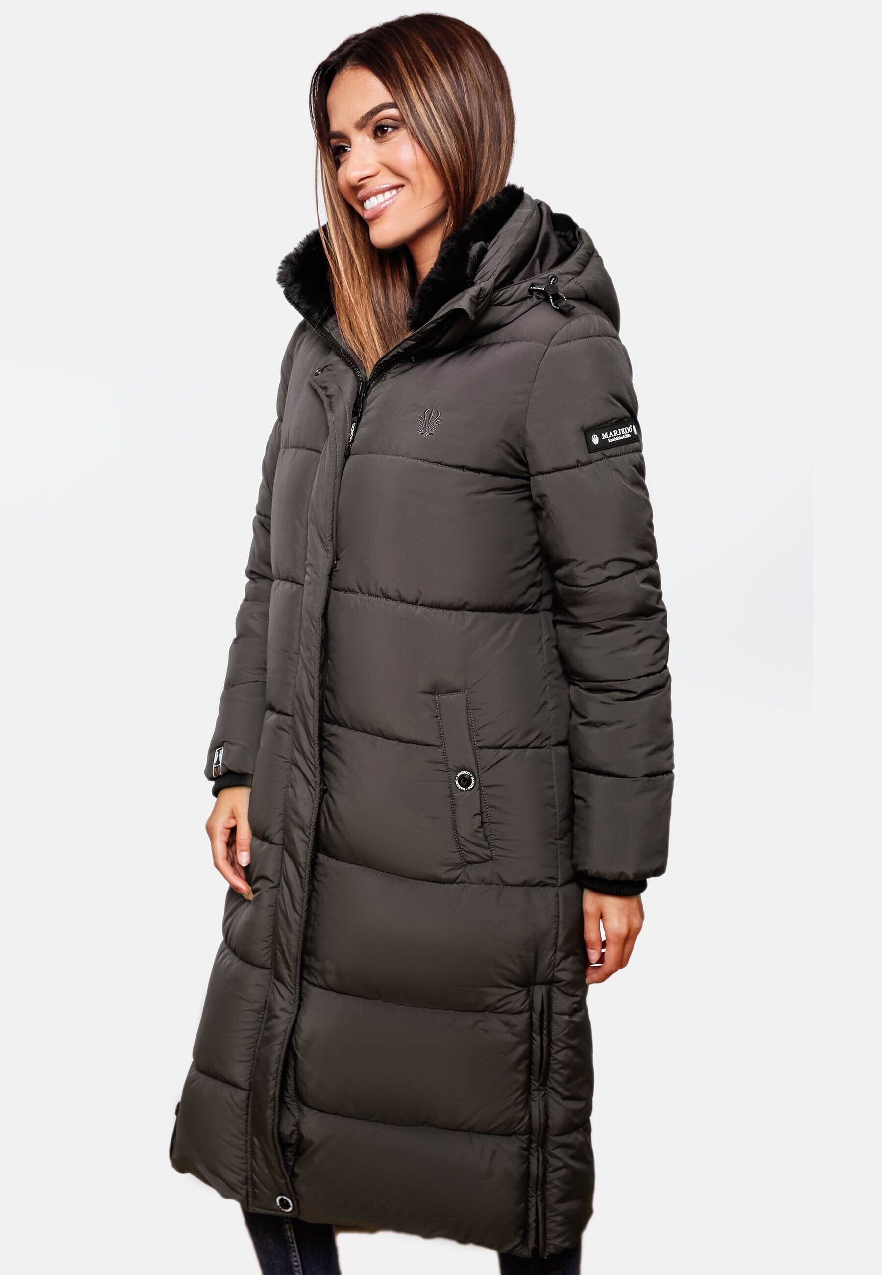 MARIKOO Damen Winterjacke Steppmantel Weichem Innenkragen & Abnehmbarer Kapuze Reliziaa