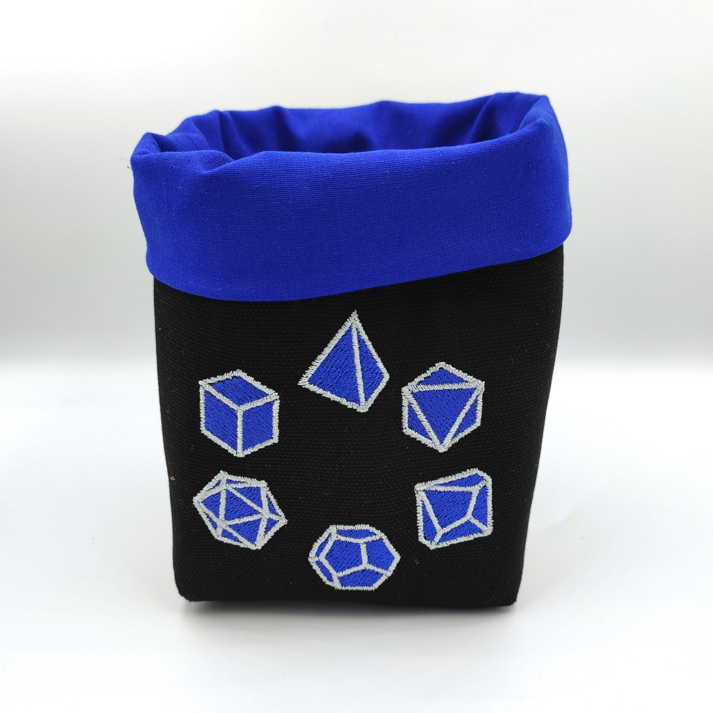Bourse à dés carrée Noire - Cercle de dés bleu roi