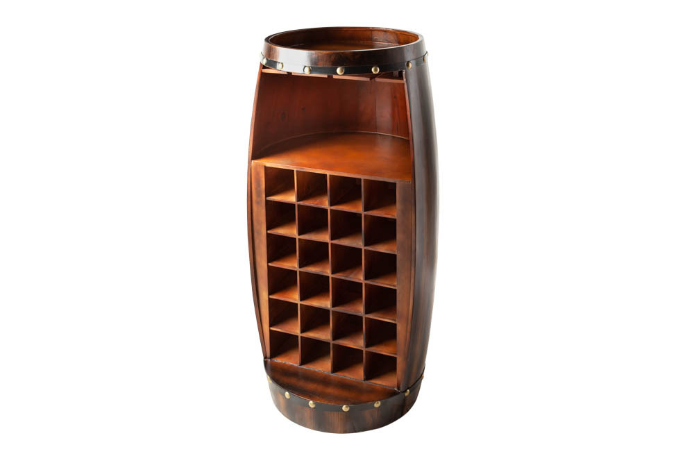 Massives Weinregal BODEGA 97cm coffee braun Pinie Fass-Bartisch für 24 Flaschen