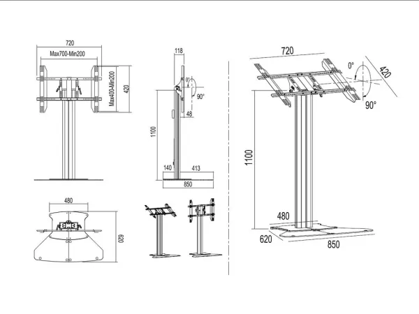 Multibrackets M Public Display Stand 110 HD - Stativ - for LCD display - aluminium - sort - skærmstørrelse: 32