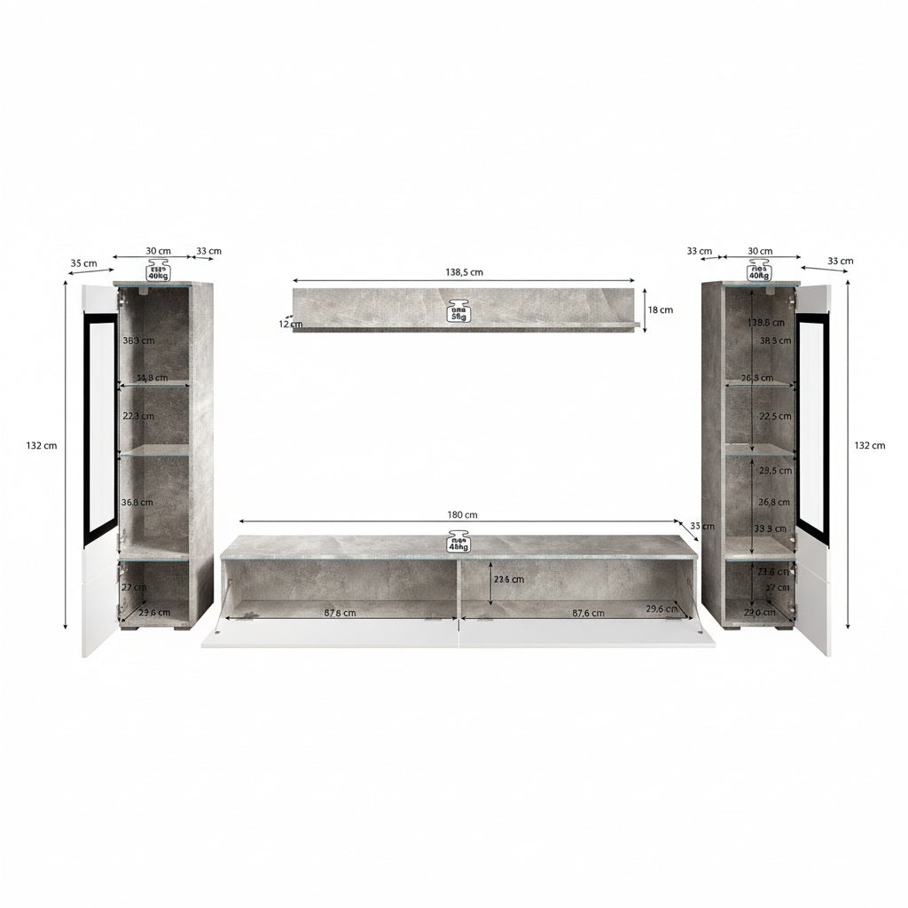 Variety - Wandmeubel - Zwart - 180x33x132 cm