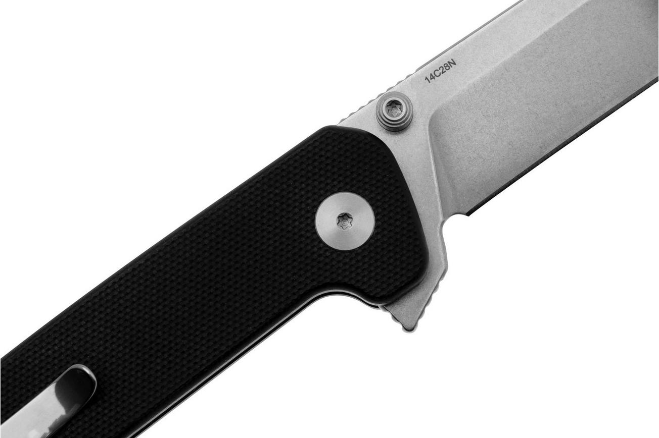 QSP Knife Penguin Button Lock QS130BL-A1, Satin, Black G10, zakmes