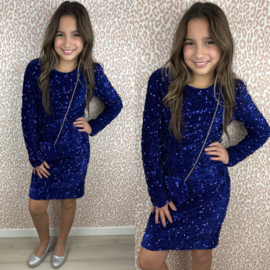 Glitterjurk met tasje - blauw