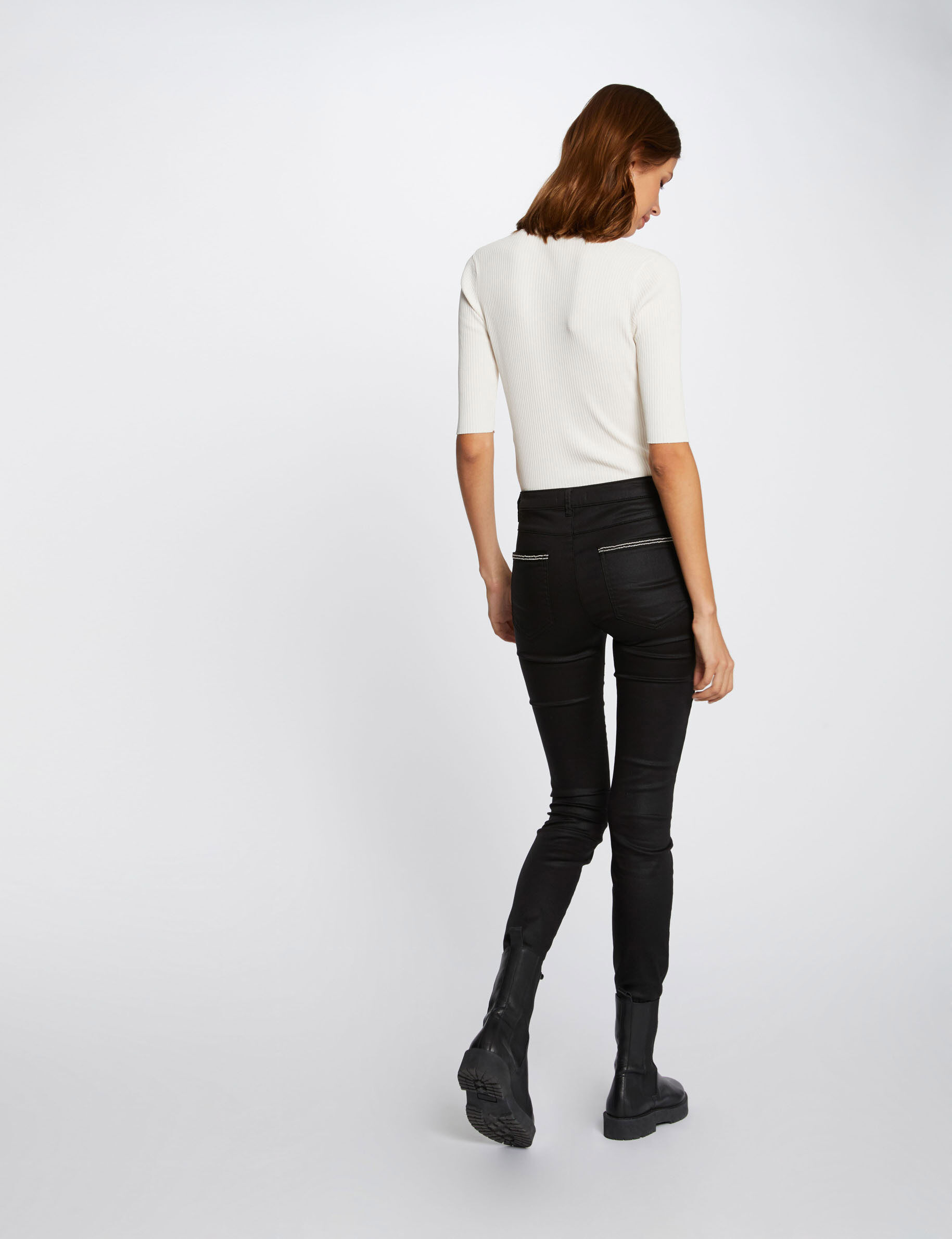 Pantalon slim enduit noir femme - noir