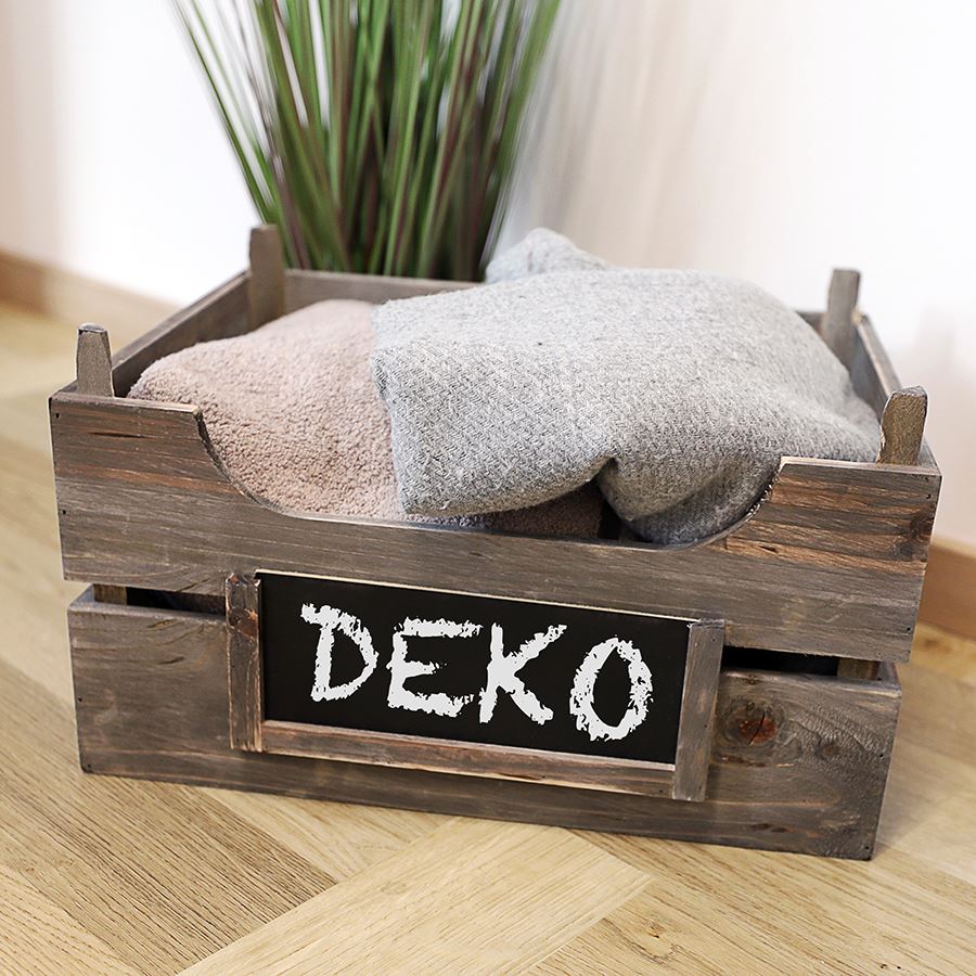Deko-Stapelkiste aus Holz mit Beschriftungsfeld