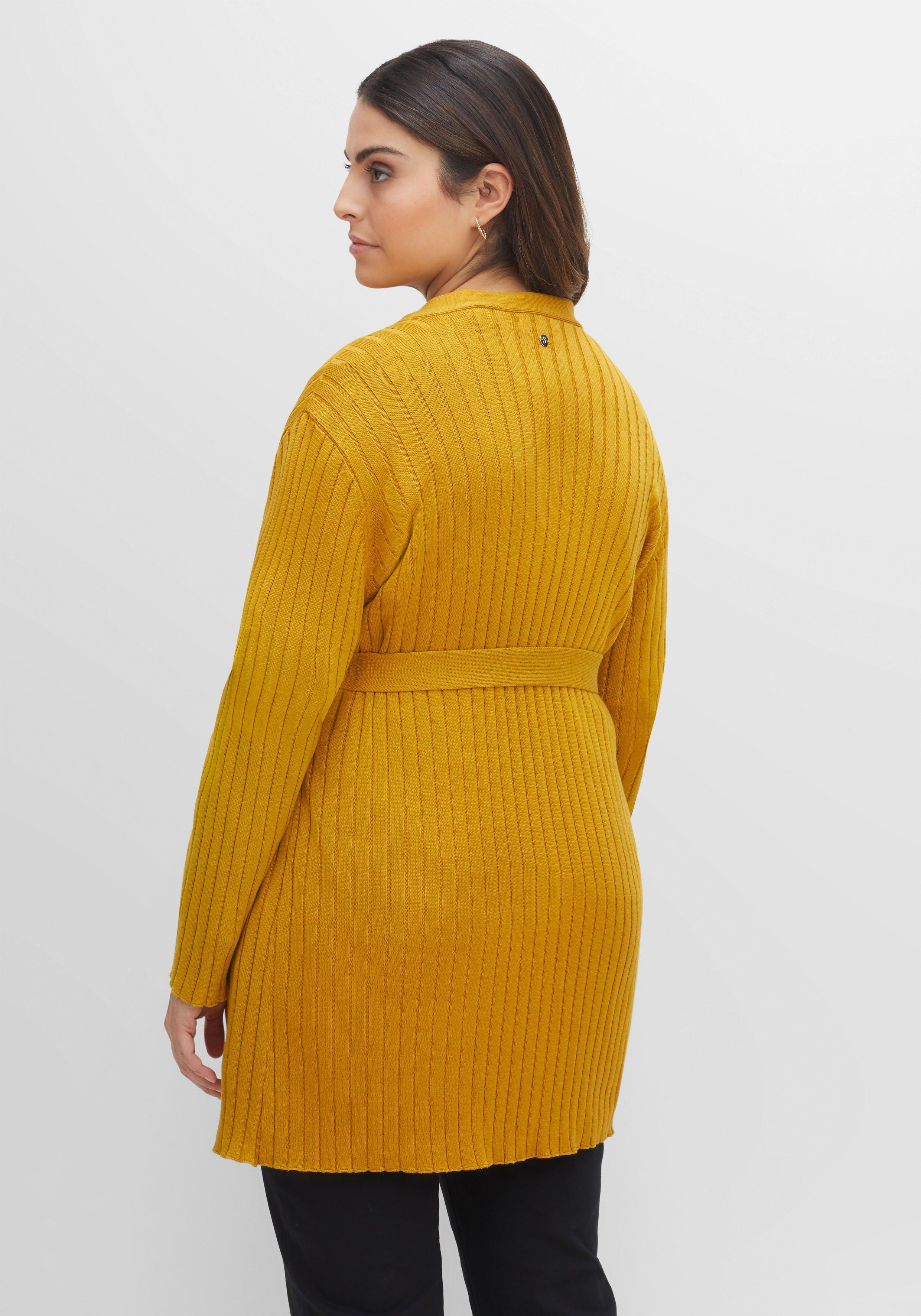 Longstrickjacke im Rippstrickmuster, mit Bindegürtel