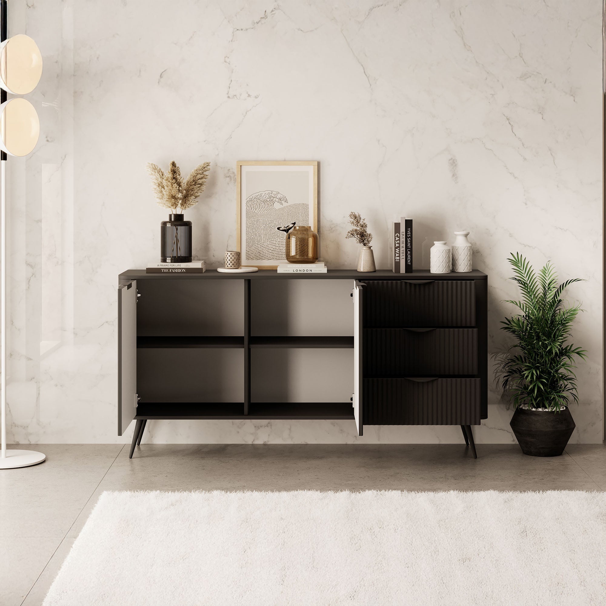 Meubella - Dressoir Lima - Zwart - 163 cm