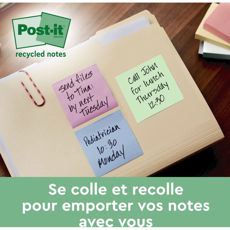 Z-notes repositionnables recyclées couleur nature Post-it 76 x 76 mm - bloc de 100 feuilles