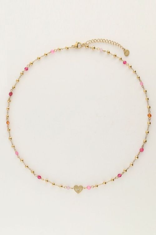 Ketting met hart en roze kralen