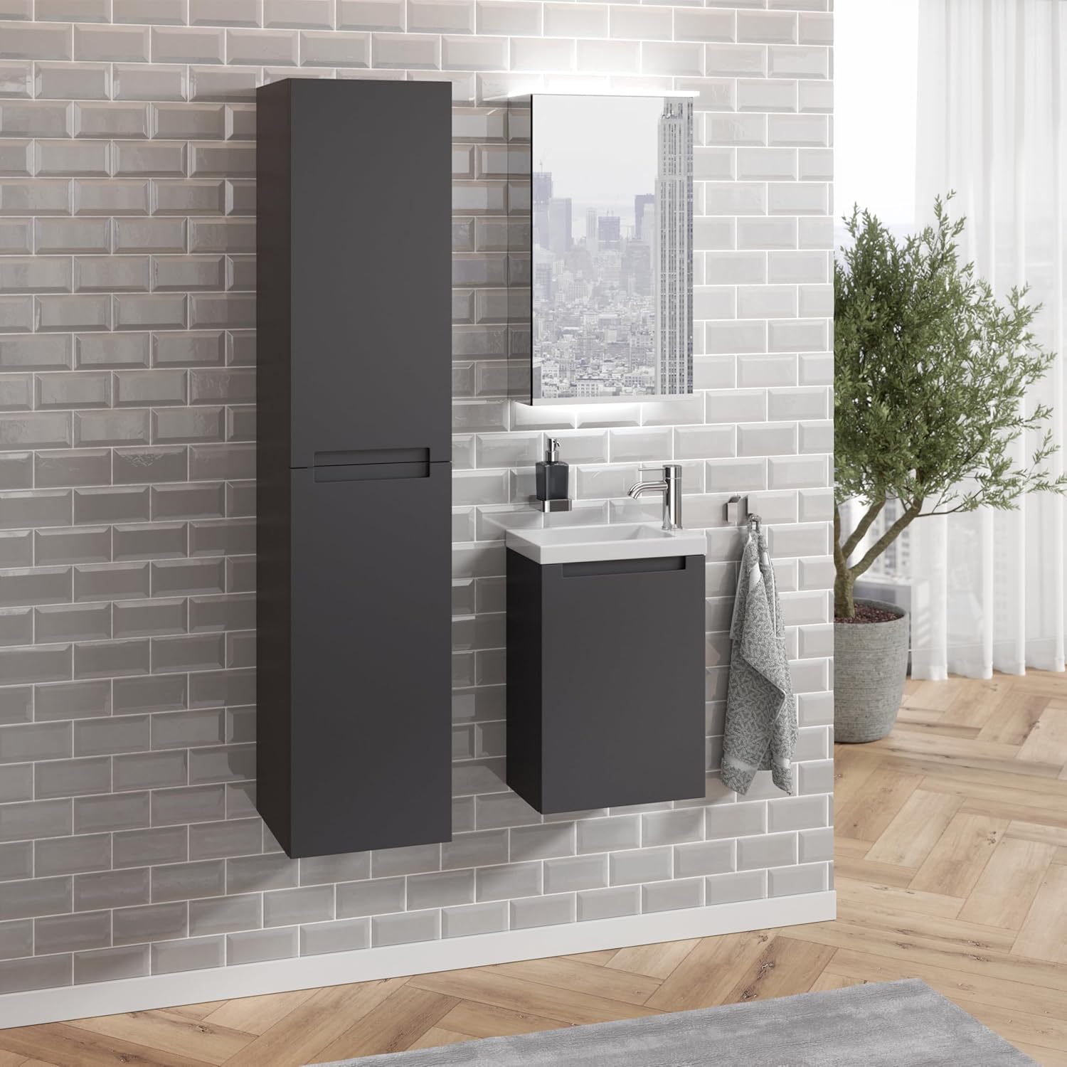 Premium Handwaschbecken mit Unterschrank 40 cm anthrazit matt lackiert