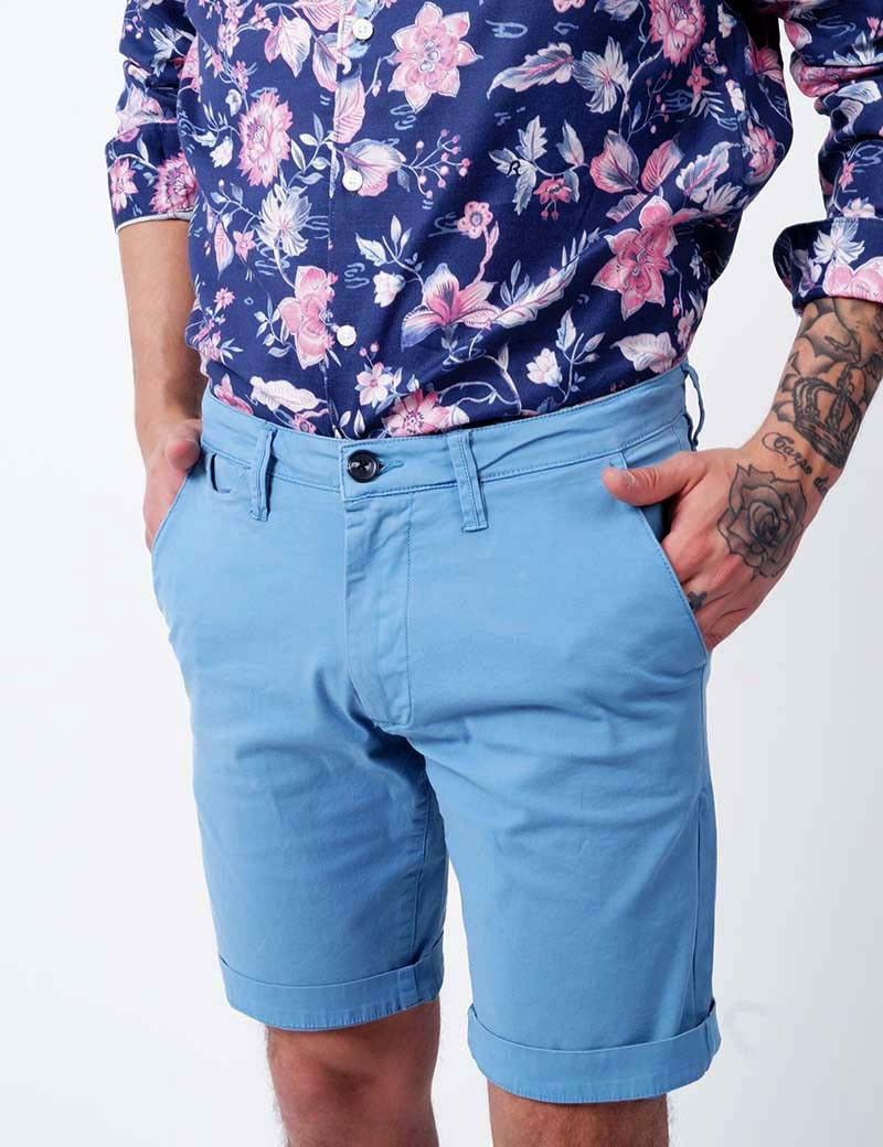 RECYCLED ART WORLD SHORT CHINO STRETCH LIGHT BLUE