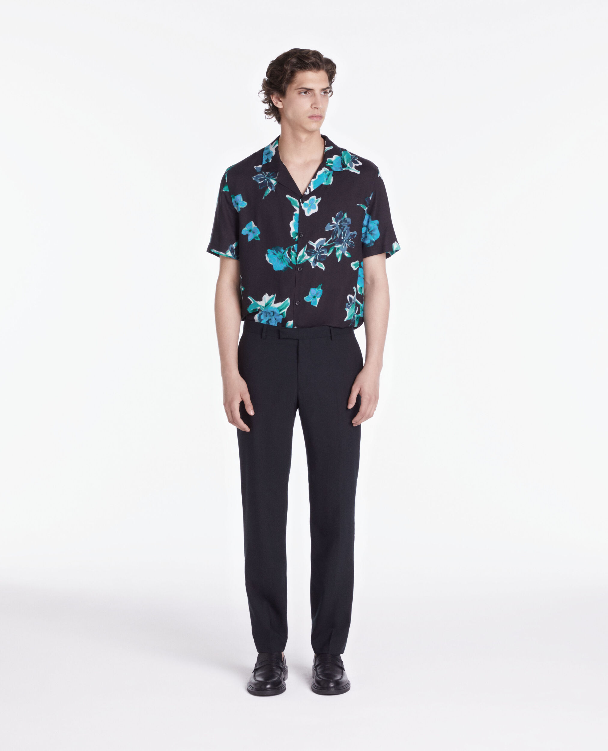 Pantalon de costume Prince de Galles en laine bleu marine